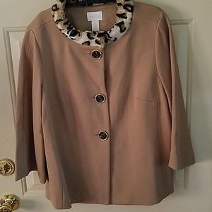 Chico's Camel Jacket with Faux Fur Collar